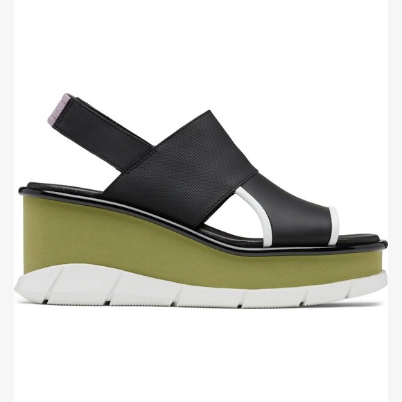 NEW Sorel Size 9 Women's Joanie III Slingback Wedge Sandals - Black/ Olive Shade - Picture 3 of 6